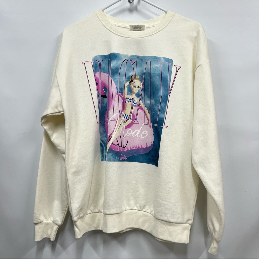 Barbie NWOT Women's Pullover Sweater Sz S vacay mode FLAWED